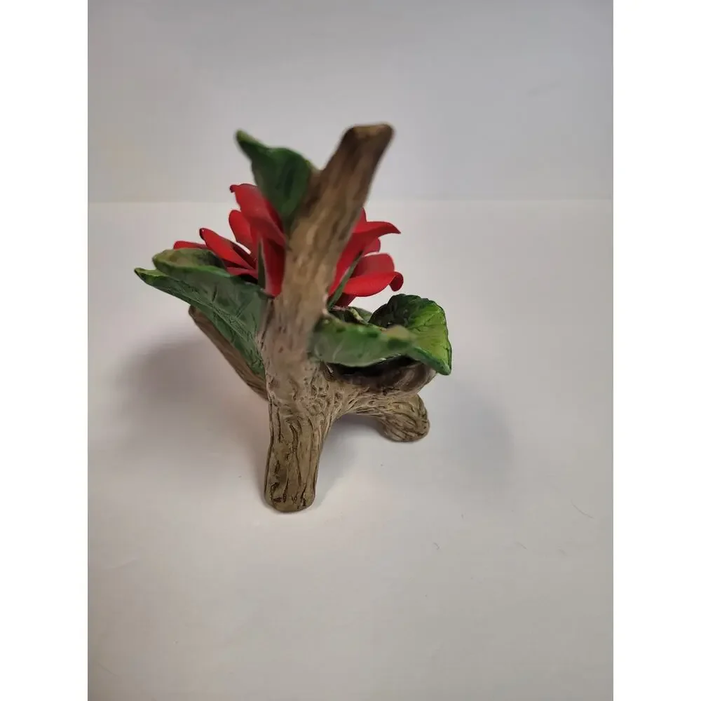 Red Ceramic Rose Figurine Handpainted & Two Resin Rose Magnets Decor